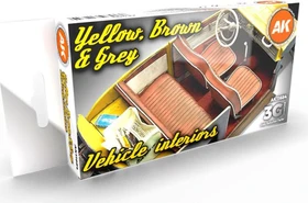 AK-Interactive 3rd Gen Acrylic Colors Yellow Brown & Grey Vehicle Interiors Farbset, 6-tlg.