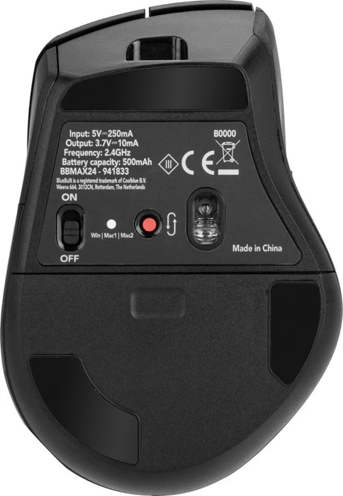 BlueBuilt Maximus Kabellose Ergonomische Bluetooth-Maus, schwarz, USB/Bluetooth