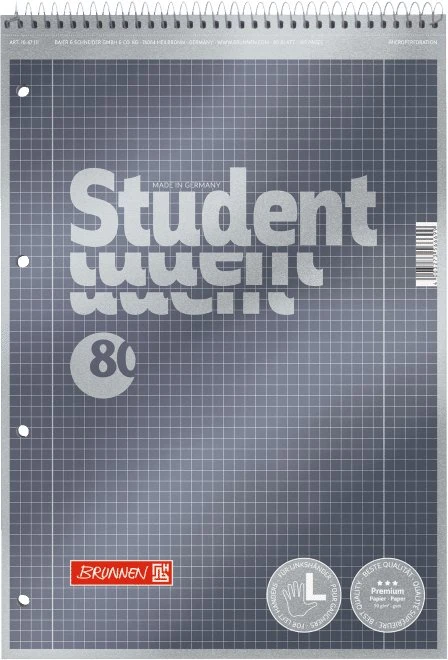 Brunnen Student Premium Collegeblock für Linkshänder, A4, Lineatur 28, anthrazit metallic, 80 Blatt
