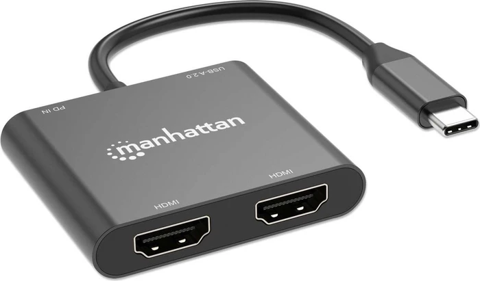 Manhattan USB-C auf 2x HDMI Adapter mit USB PD, USB-C 3.0 [Stecker]