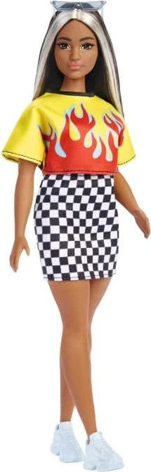 Mattel Barbie - Fashionistas Barbie langes gesträhntes Haar & Flammen-Crop-Top curvy