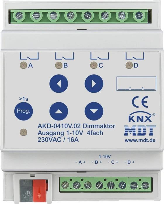 MDT Dimmsteuergerät AKD 4-fach, 4TE REG, 1-10V RGBW, Dimmaktor