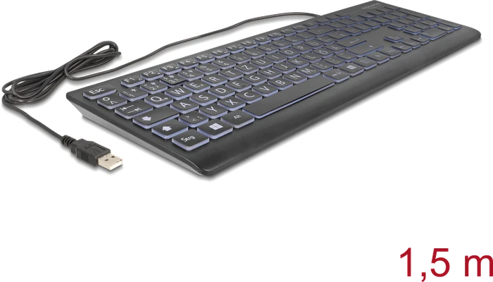 DeLOCK USB Keyboard mit XXL Buchstaben, schwarz, beleuchtet, USB, DE