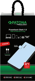 Patona Powerbank Stark 1.0 mit 2 integrierten Ladekabeln PD65W 20000mAh blau