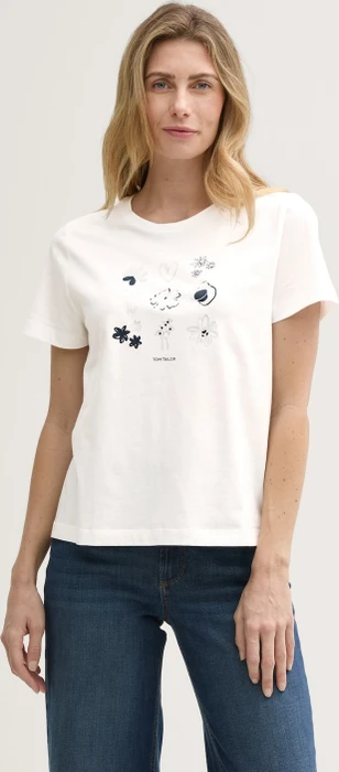 Tom Tailor Print T-Shirt kurzarm soft clear white (Damen)