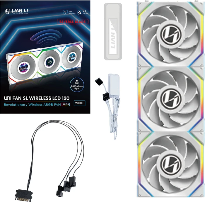 Lian Li Uni Fan SL Wireless LCD 120 ARGB Reverse Blade, weiß, LED-Steuerung, 120mm, 3er-Pack