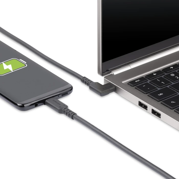 StarTech USB Kabel, USB 3.1, 10Gb/s, 4K60Hz, 100W, USB-C [Stecker] auf USB-C [Stecker], 90° gewinkelt, 200cm