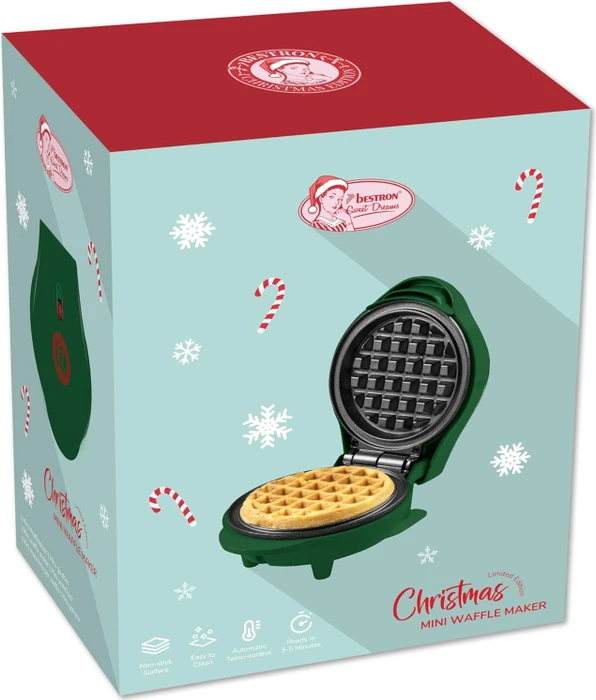 Bestron AMW500XMG Mini Waffeleisen Weihnachten grün