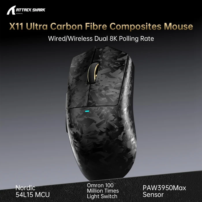 Attack Shark X11 Ultra Carbon Fiber 8KHz Wireless, Forged Black, USB/Bluetooth