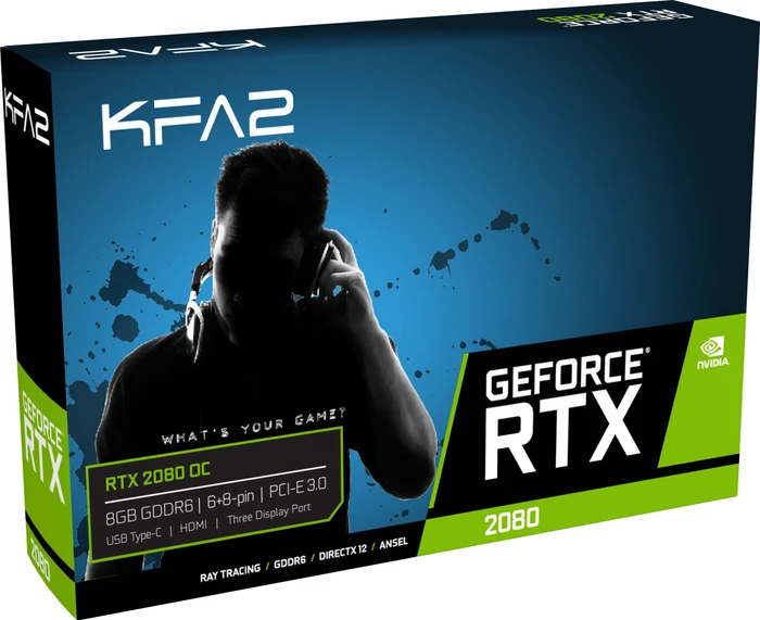 KFA2 GeForce RTX 2080 OC, 8GB GDDR6, HDMI, USB-C, 3x DP