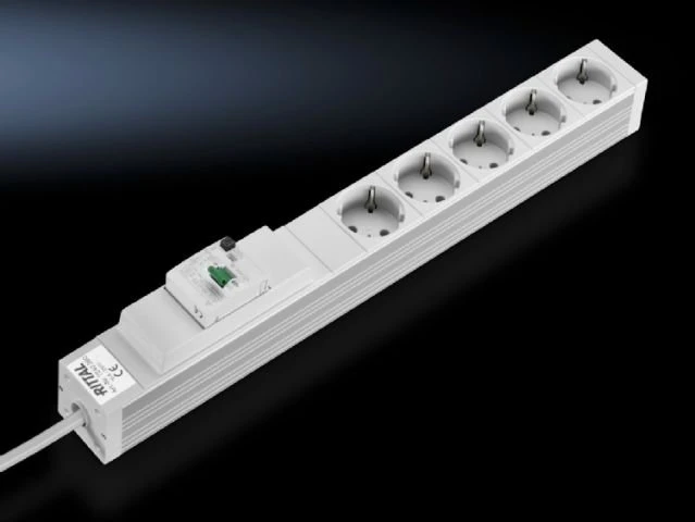 Rittal Steckdosenleiste, 5-fach, inkl. Anschlusskabel, ohne Stecker, 2m, grau