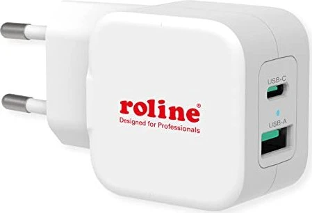 Roline / Secomp USB Charger mit Euro-Stecker 2 Port (Typ-A QC3.0, USB-C PD) 20W weiß