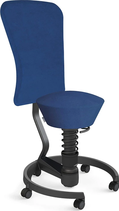 Aeris Swopper Work New Edition Bürohocker mit Rollen und Lehne, Feder Low, Gestell Alu schwarz, Bezug Mikrofaser Comfort blau