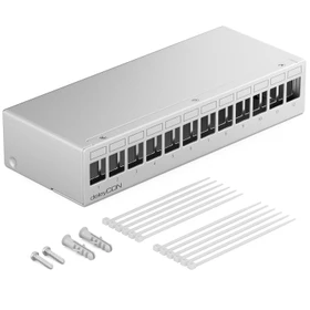 deleyCON Patchpanel Gehäuse für Keystone Module, 1HE, 12-Port, 1HE, grau