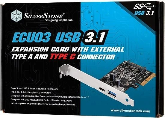 SilverStone ECU03, 1x USB-A 3.1, 1x USB-C 3.1, PCIe 2.0 x2