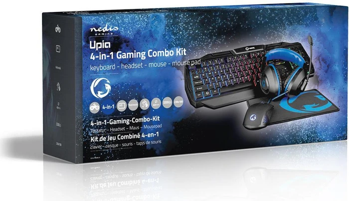 Nedis 4in1 Gaming Combo Kit, Tastatur, Headset, Maus und Mousepad, USB, US