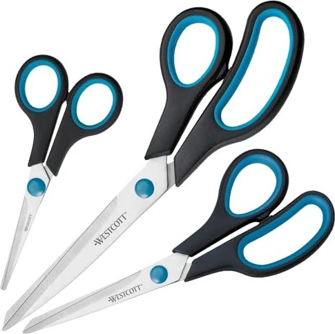 Westcott Easy Grip Universalschere 3er-Set, beidhändig, schwarz/blau