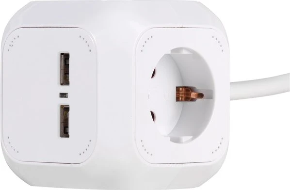 Vivanco Steckdosenwürfel PC 4W2USB Schuko/USB, 4-fach, 1.4m, weiß