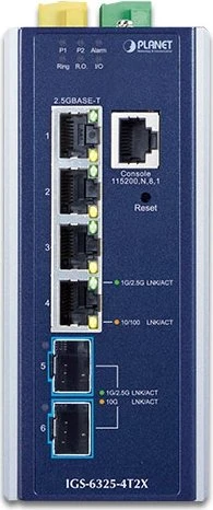 Planet IGS-6325 Industrial Railmount 2.5G Managed Switch, 4x RJ-45, 2x SFP+