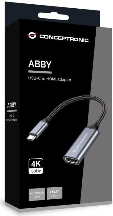 Conceptronic ABBY09G USB-C 3.0 [Stecker] auf HDMI 2.1 [Buchse] 4K, 60Hz, Adapterkabel, grau, 18cm