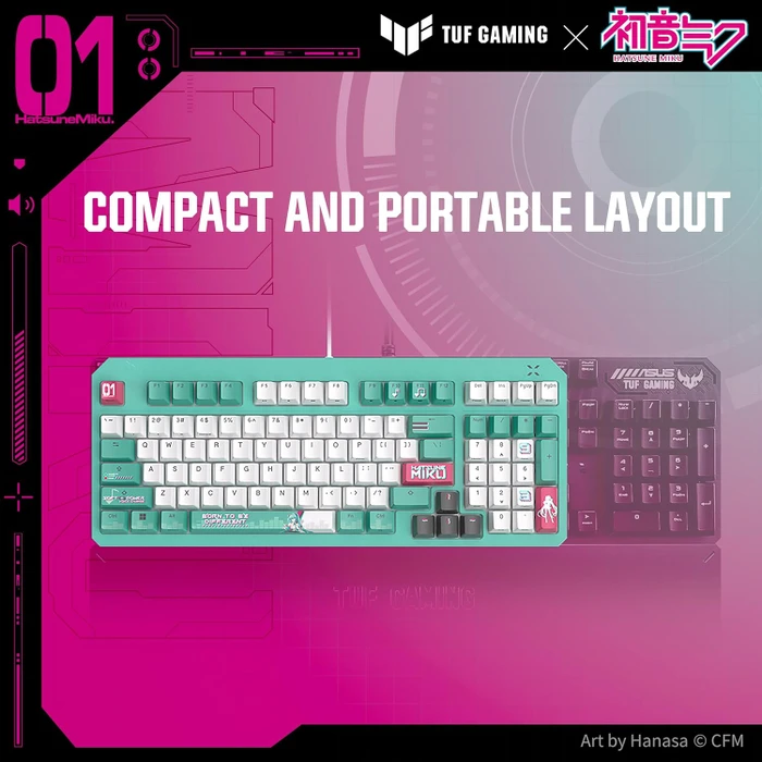 ASUS TUF Gaming K3 Gen II, Hatsune Miku Edition, LEDs RGB, TUF Optical-Mech RED Linear, USB, US