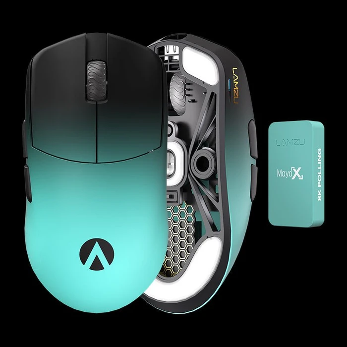 Lamzu X AimLab MAYA X 8K Wireless Gaming Mouse schwarz/türkis, USB
