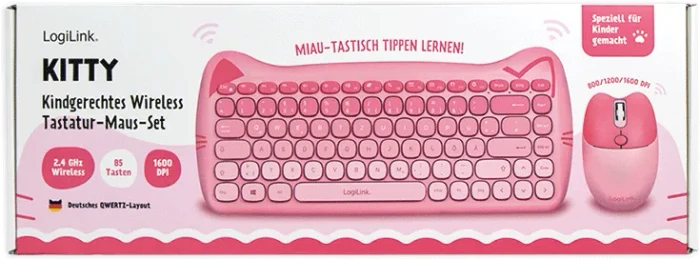 LogiLink Kitty Kindgerechtes Wireless Tastatur-Maus-Set, rosa, USB, DE