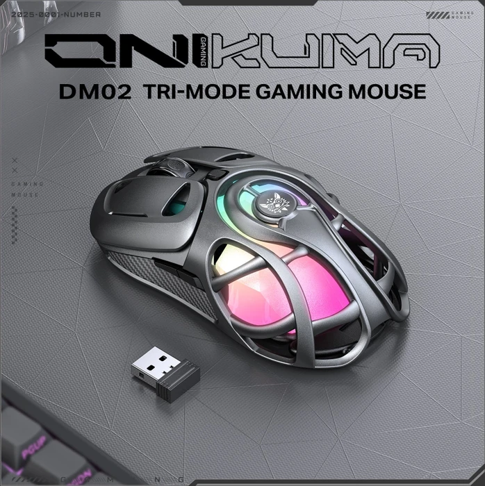 Onikuma DM02 Tri-Mode Wireless Gaming Mouse grau, USB/Bluetooth