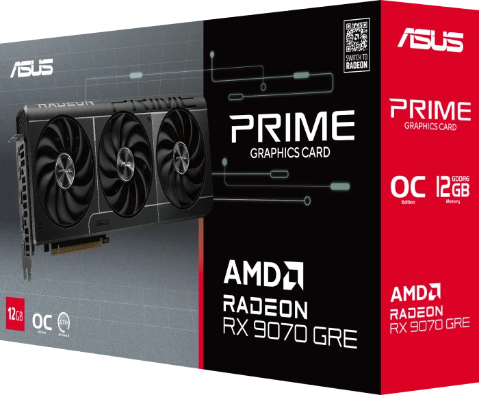 ASUS Prime Radeon RX 9070 GRE OC, PRIME-RX9070GRE-O12G, 12GB GDDR6, HDMI, 3x DP