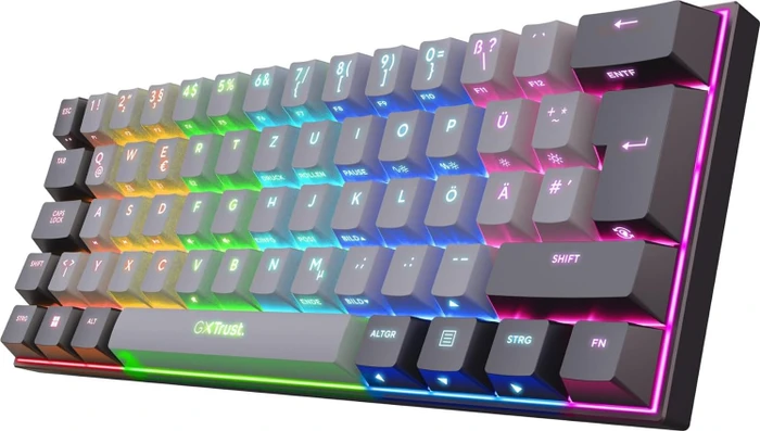 Trust Gaming GXT 1873 Revyn 60% Mini Wireless, grau/schwarz, LEDs RGB, Outemu Red, USB/Bluetooth, DE