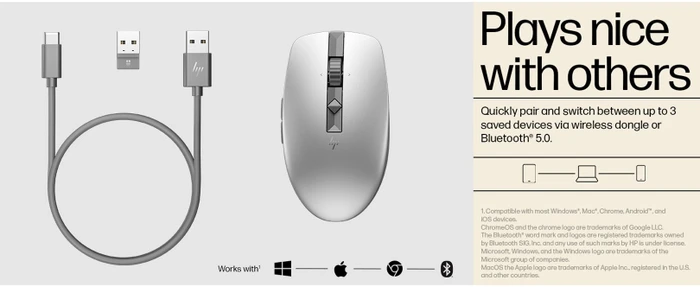 HP 710 Rechargeable Silent Mouse silber, USB/Bluetooth