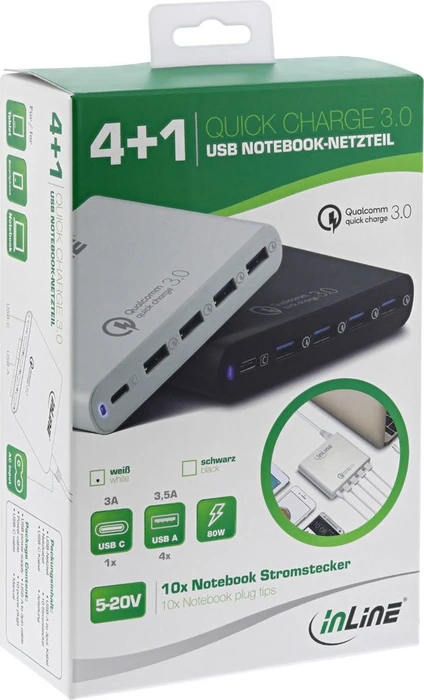 InLine Quick Charge 3.0 USB-A/USB-C Notebook-Ladegerät weiß