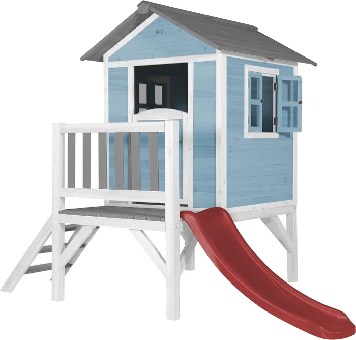 Axi Spielhaus Lodge XL blau/weiß mit Rutsche rot