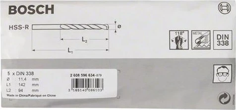 Bosch Professional HSS-R Spiralbohrer, 11.4x94x142mm, 5 Stück
