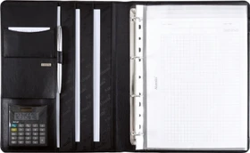 Jüscha Alassio Cremona II Ringbuch 4-Ring, 4 Fächer, 30mm, A4, schwarz, inkl. Taschenrechner