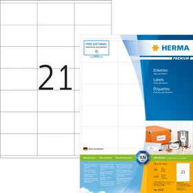 Herma Etiketten Premium, 70x41mm, weiß, matt, 200 Blatt (4200 Etiketten)