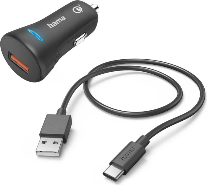 Hama Auto-Schnellladegerät mit Ladekabel USB-C QC 19.5W 1.5m schwarz