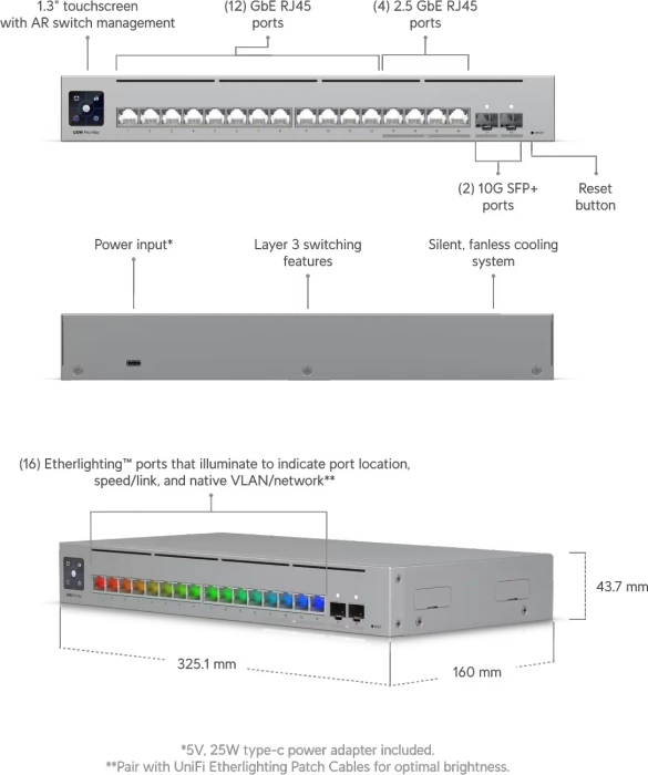 Ubiquiti UniFi Pro Max Rackmount Gigabit Smart Switch, 16x RJ-45, 2x SFP+