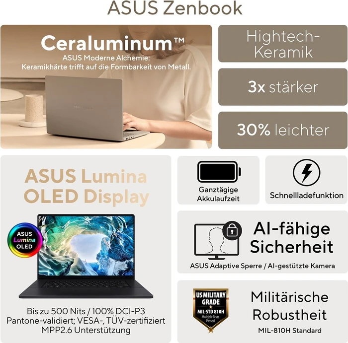 ASUS Zenbook 14 UX3480QA-U1157W, Zabriskie Beige, Snapdragon X - X1-26-100, 16GB RAM, 512GB SSD, DE