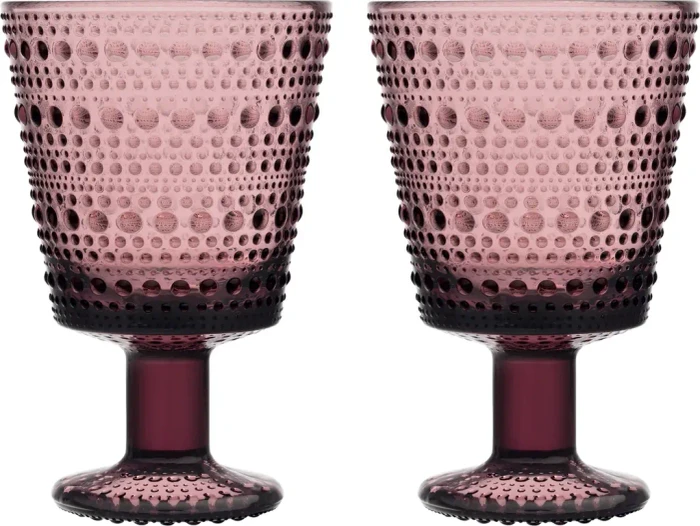 Iittala Kastehelmi Trinkglas mit Fuß 260ml violett, 2 Stück