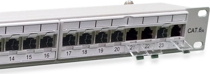 Equip Patchpanel Cat6a, Premium, geschirmt, 19", 24-Port, 1HE, 19", 1HE, grau