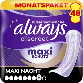 Always Discreet Ultimate Nacht Hygieneeinlage, 48 Stück (4x 12 Stück)