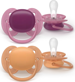 Philips Avent SCF093/03 ultra soft Beruhigungsschnuller, 18+M, Silikon, violett/orange, 2 Stück