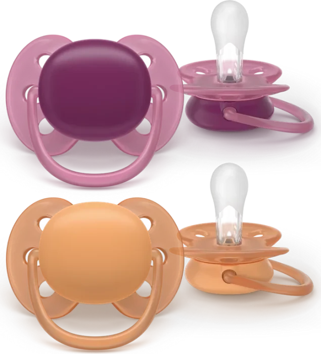 Philips Avent SCF093/03 ultra soft Beruhigungsschnuller, 18+M, Silikon, violett/orange, 2 Stück