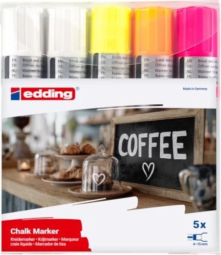 edding 4090 Kreidemarker weiß/neongelb/neonorange/neonrosa, 5er-Set