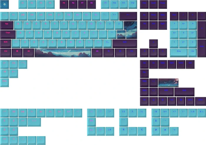 Dark Project Night Sky Multilingual Keycaps, Kunststoff (PBT) Double-Shot, CSA-Profil, blau/violett, 177 Tasten, ANSI & ISO