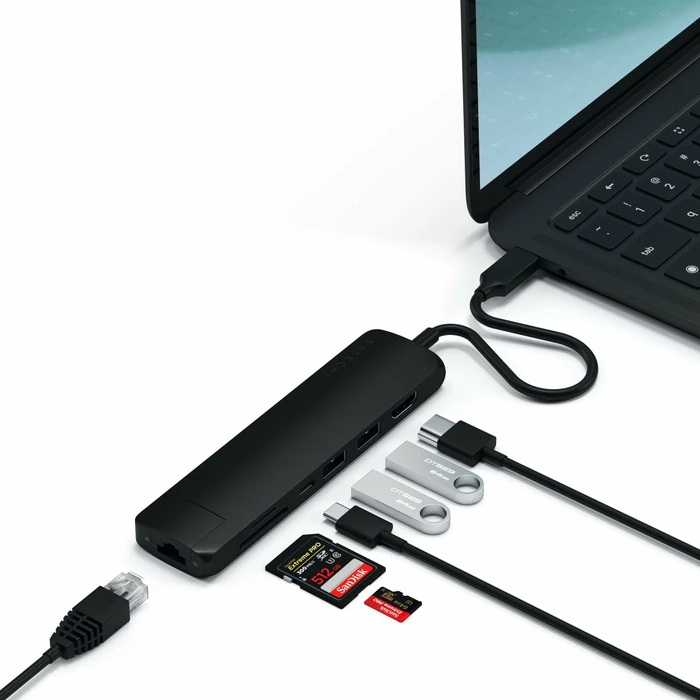 Satechi USB-C Slim Multi-Port with Ethernet Adapter schwarz Dual-Slot-Cardreader, USB-C 3.0 [Stecker]