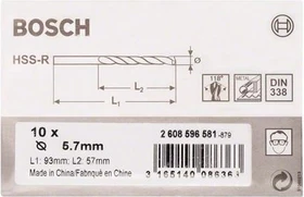 Bosch Professional HSS-R Spiralbohrer, 5.7x57x93mm, 10 Stück