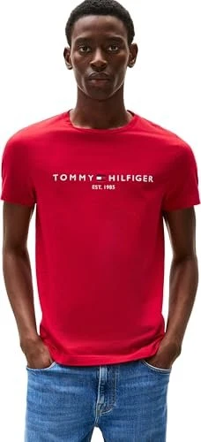 Tommy Hilfiger Logo-Stickerei Slim Fit T-Shirt kurzarm medium red (Herren)