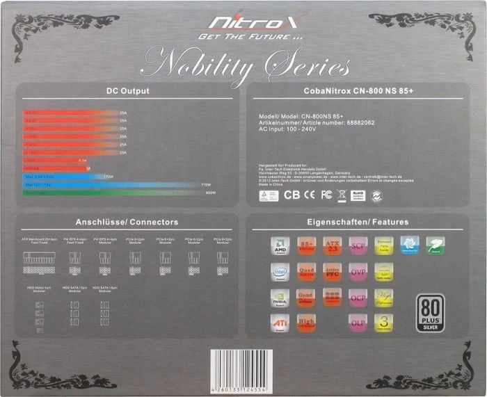 Inter-Tech Coba Nitrox Nobility 800W, ATX 2.3